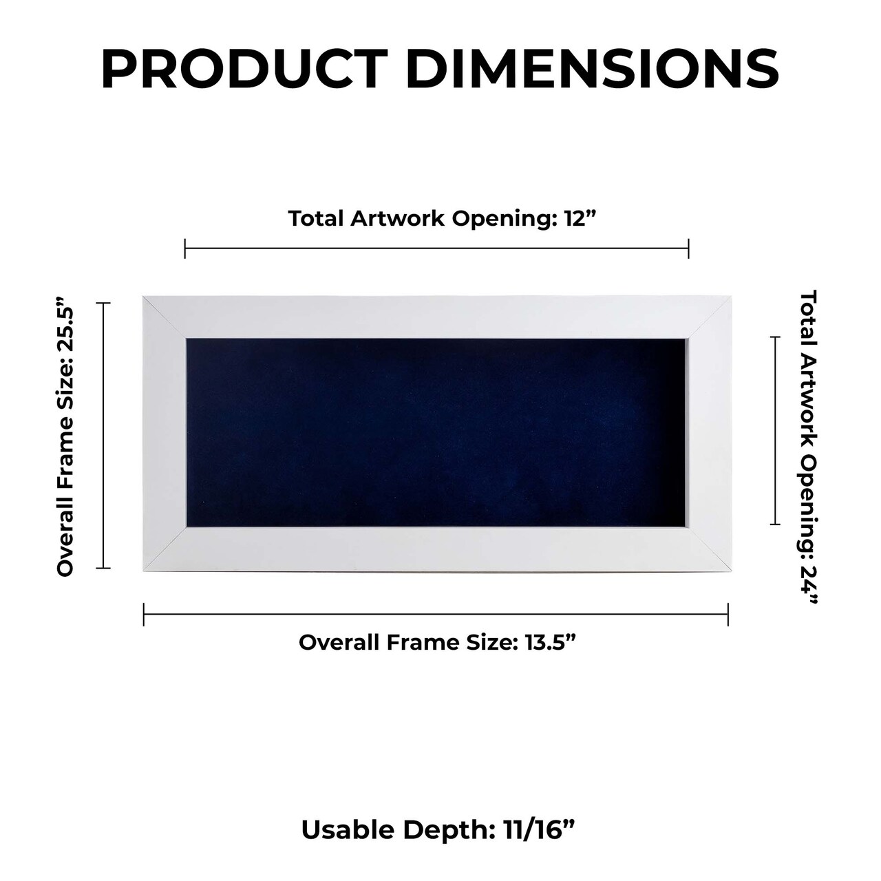 Classic White Wood Shadown Box Frame with Acrylic Front - Navy Blue Suede Backing, 30 Sizes